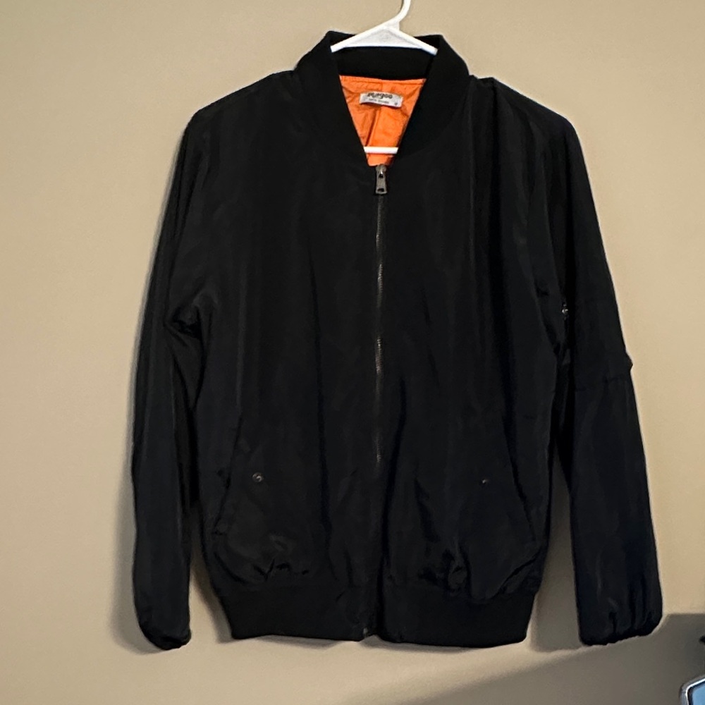 Zeagoo Woman’s Black Bomber Jacket with Orange Lining